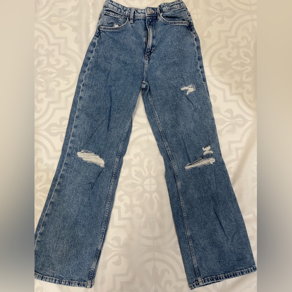 H&M Wide Leg Distressed Jeans